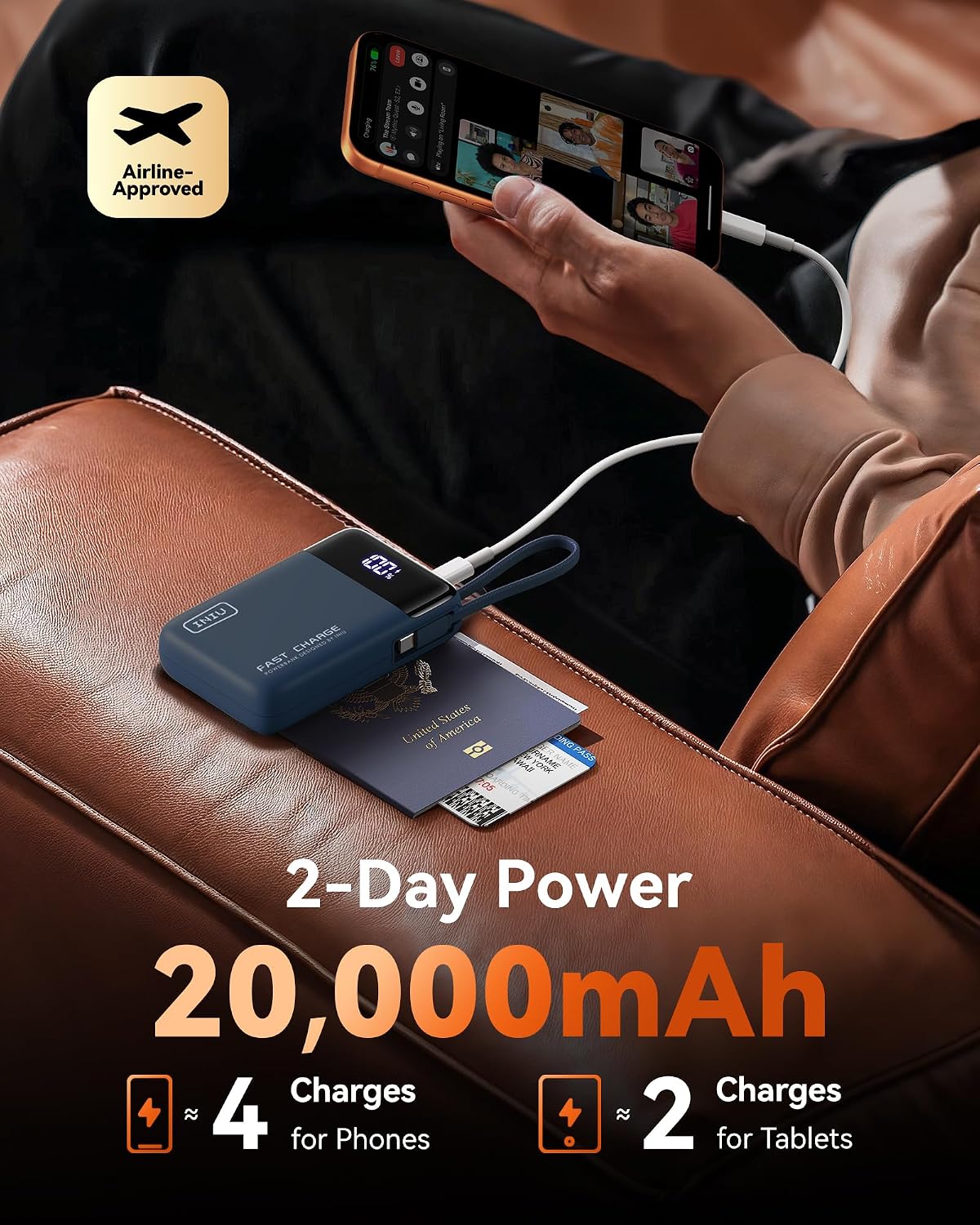 INIU Portable Charger, Smaller 45W Fast Charging Power Bank, 20000mAh Blue