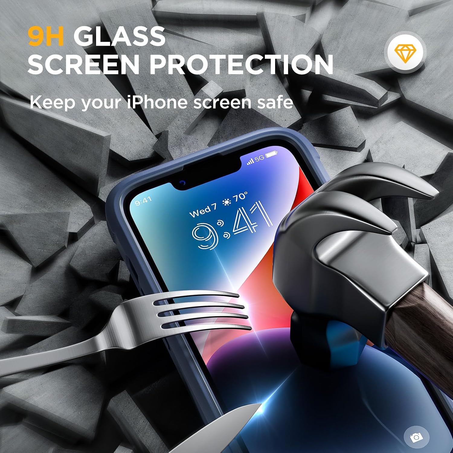 Miracase for iPhone 14 Case,Full-Body Bumper &Screen Protector,Storm Blue