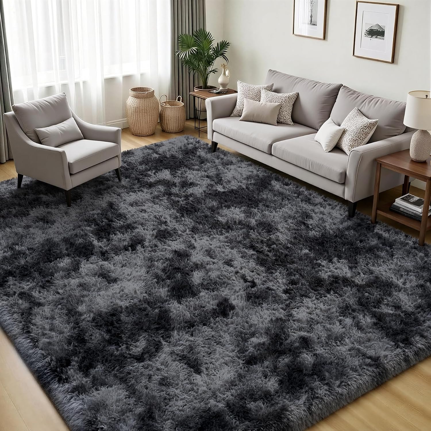 PLHXFR 4x6 Area Rugs Living Room: Fluffy Bedroom Soft Shag Rug Black Grey