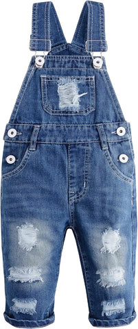 KIDSCOOL Toddler Baby Denim Overalls Ripped Distressed Jean Bib Romper