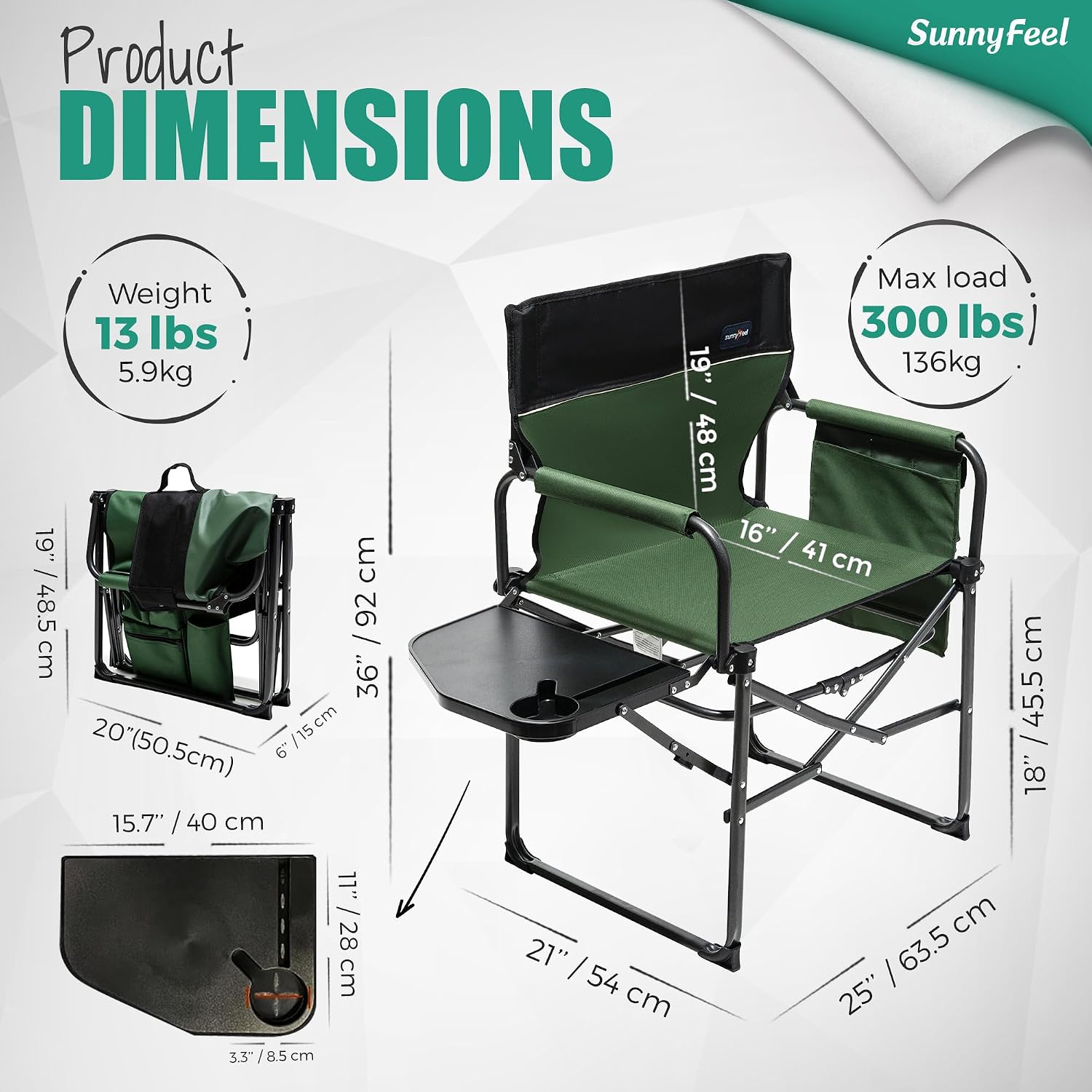 SUNNYFEEL Oversized Camping Chair Portable Directors Chairs with Side Table