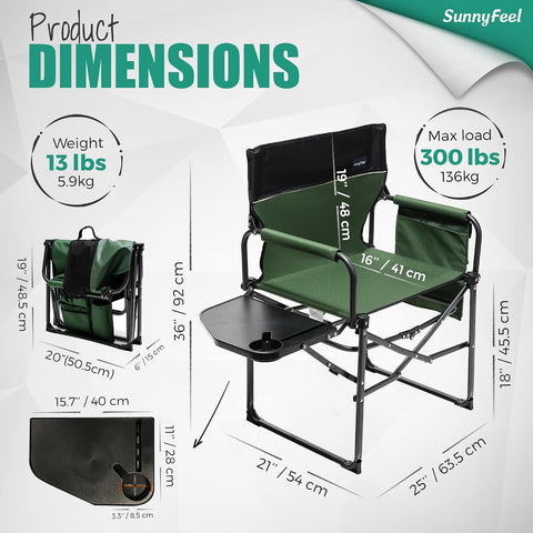 SUNNYFEEL Oversized Camping Chair Portable Directors Chairs with Side Table