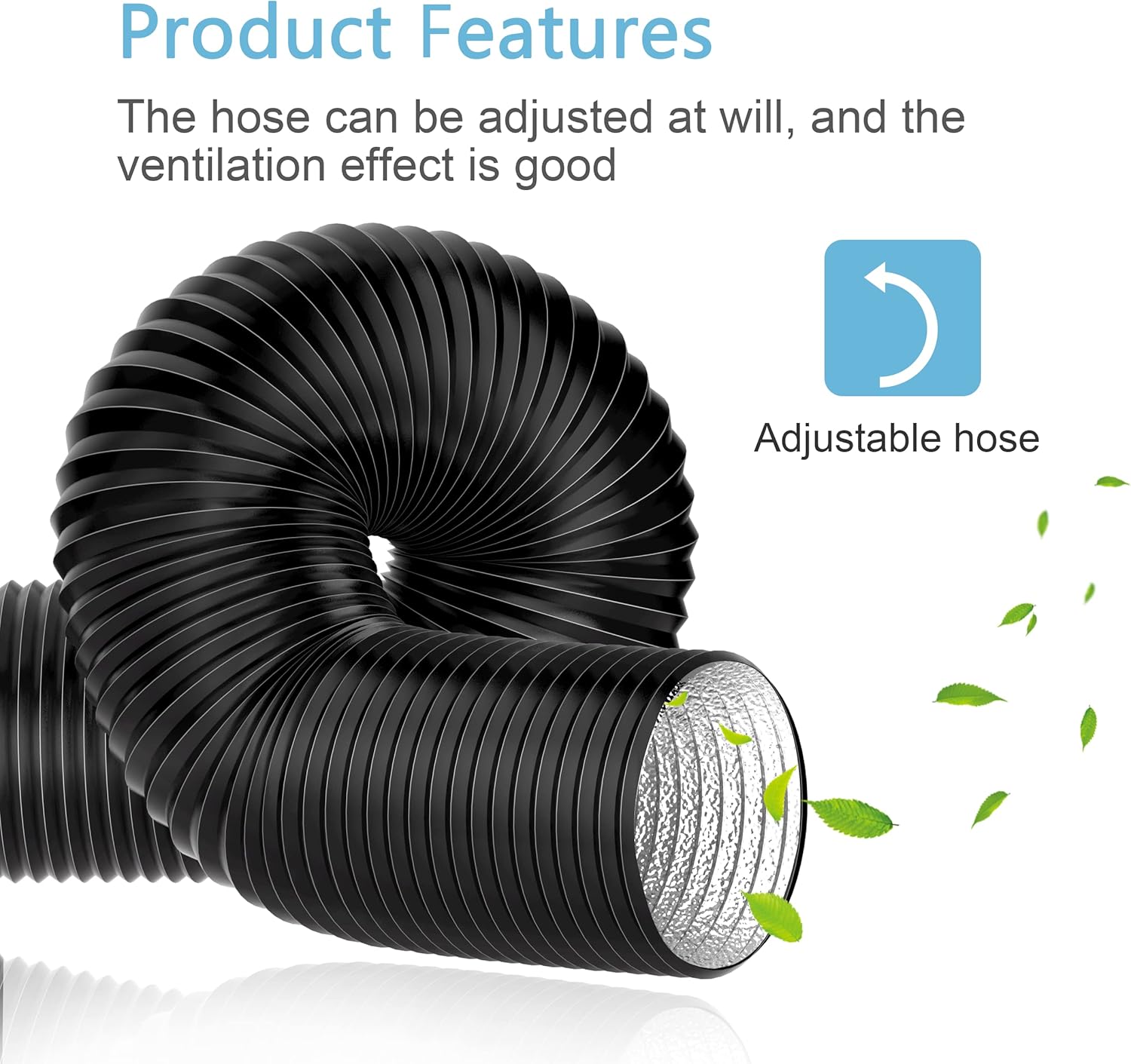 Hon&Guan Dryer Vent Hose, 4'' Flexible Duct 16FT with 2 Duct Clamps, Heavy-Duty Three Layer Protection, Black PVC, for HVAC Ventilation, Duct Fan Systems