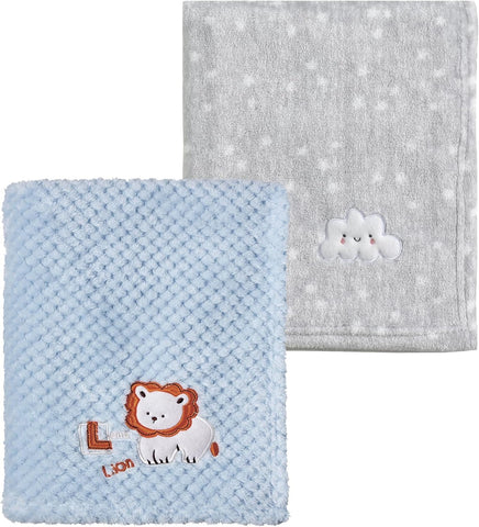 CREVENT 2Pcs 30''X40'' Cute Cozy Fluffy Warm Baby Blankets for Infants Toddlers' Bedding Crib Cot Stroller - Grey Cloud + Lion
