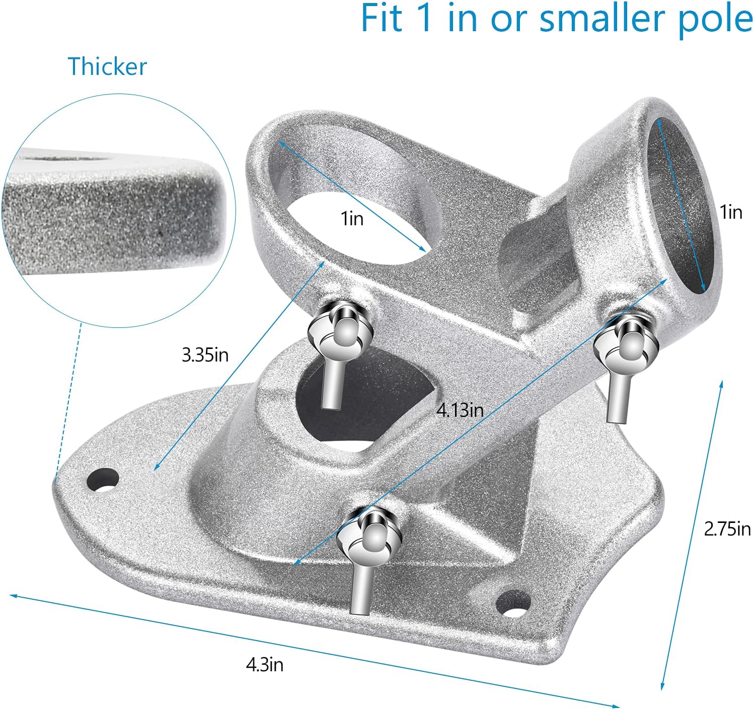 Flag Pole Holder for Outside House, Heavy Duty Flag Pole Mounting Bracket, Aluminum Metal Flagpole Mount with Stainless Hardware for Outdoor, Strong and Rust Proof, 1" Inner Diameter (Silver-1Pack)