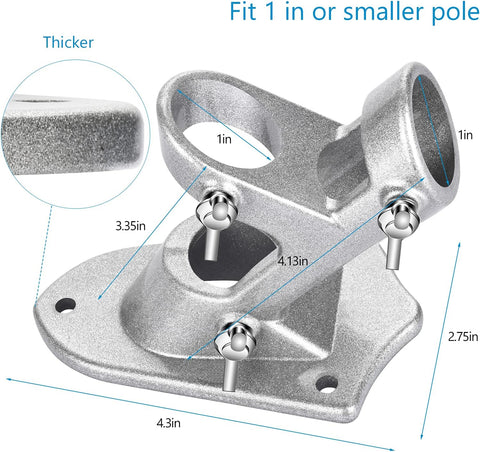 Flag Pole Holder for Outside House, Heavy Duty Flag Pole Mounting Bracket, Aluminum Metal Flagpole Mount with Stainless Hardware for Outdoor, Strong and Rust Proof, 1" Inner Diameter (Silver-1Pack)