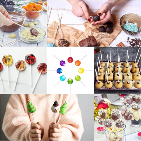 100 Pcs White Lollipop Sticks,6 Inch Paper Cake Pop Sticks,Lollipop Treat Sticks for Cake Pops,Homemade Candy,Chocolate,Cookie,Dessert(Dia 3.5mm)