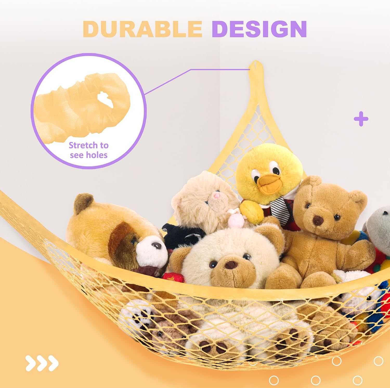 Lazebox Stuffed Animal Net Hammock for Plushie Toys, Stuffed Animal Hammock Corner for Kids' Room Decor, Ideas for Organizing Stuffy Collection, Yellow, L (72" x 50" x 50")-pack of 2