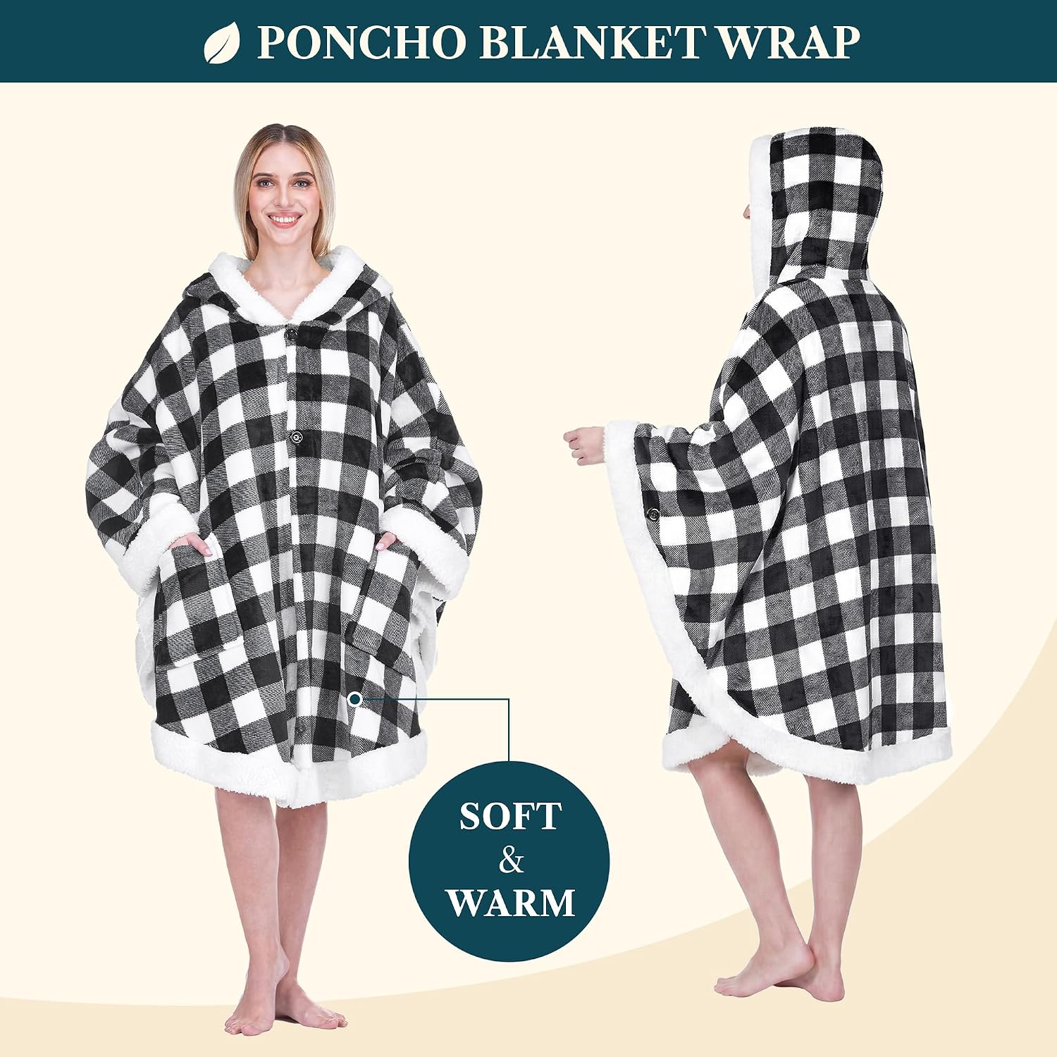 PAVILIA Hooded Blanket Poncho for Women, Sherpa Wearable Shawl Wrap Throw