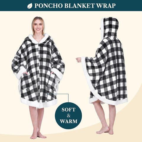PAVILIA Hooded Blanket Poncho for Women, Sherpa Wearable Shawl Wrap Throw