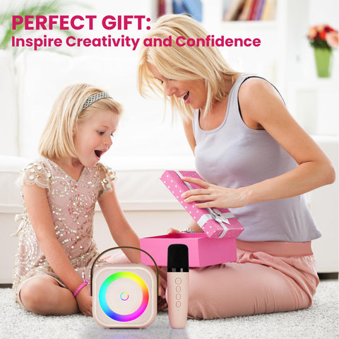 Mini Karaoke Machine for Kids Adults, Portable Bluetooth Speaker with Wireless Microphone, for Girls 4,5,6,7,8,9,10,12 Year Old Karaoke Toys Birthday Gifts Home Party (Pinkcolor 1 Mic)