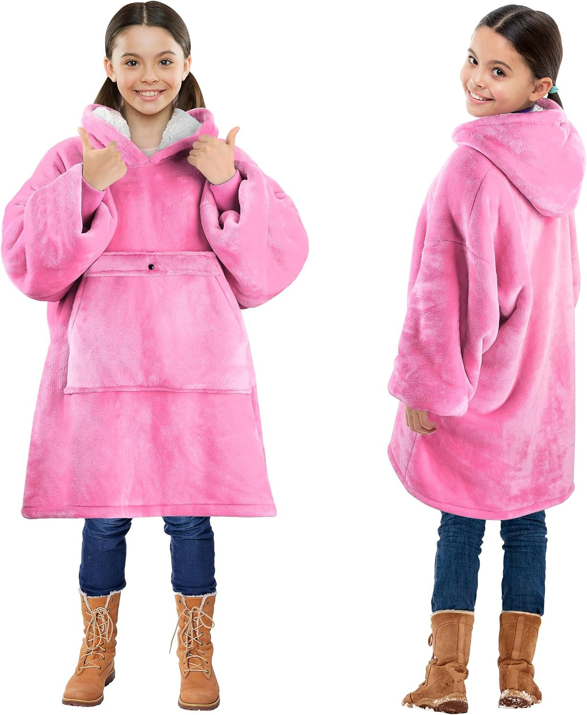 Solaris Oversized Wearable Blanket Hoodie for Kids, Warm Soft Kids Gift, Super Cozy Sherpa Fleece Hoodie Sweatshirt Pullover for Teens, Girls, Boys, Hot Pink
