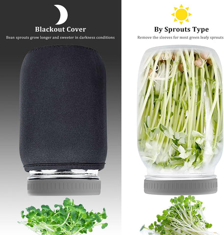 Organic Seed Sprouting Jar Kit – 2 × 32 oz Wide-Mouth Mason Jars with Stainless-Steel Sprouter Lids & Stand, Blackout Sleeves, Drain Tray – Grow Broccoli, Alfalfa & Bean Microgreens