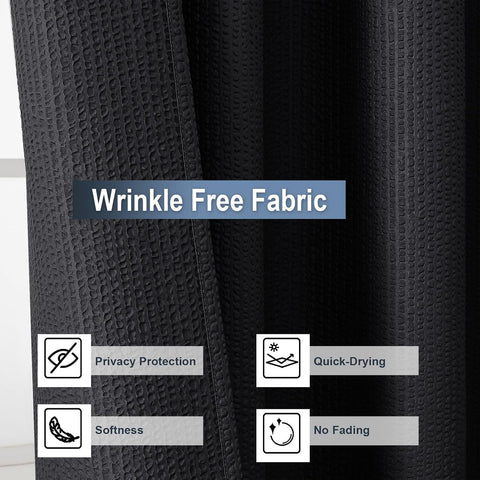 OWENIE Black Shower Curtain for Bathroom 78 Inches Long, 3D Embossed Textured Fabric Farmhouse Shower Curtain Soft Cloth, Water Repellent, Machine Washable, Hotel Style, 72" W x 78" L, Black