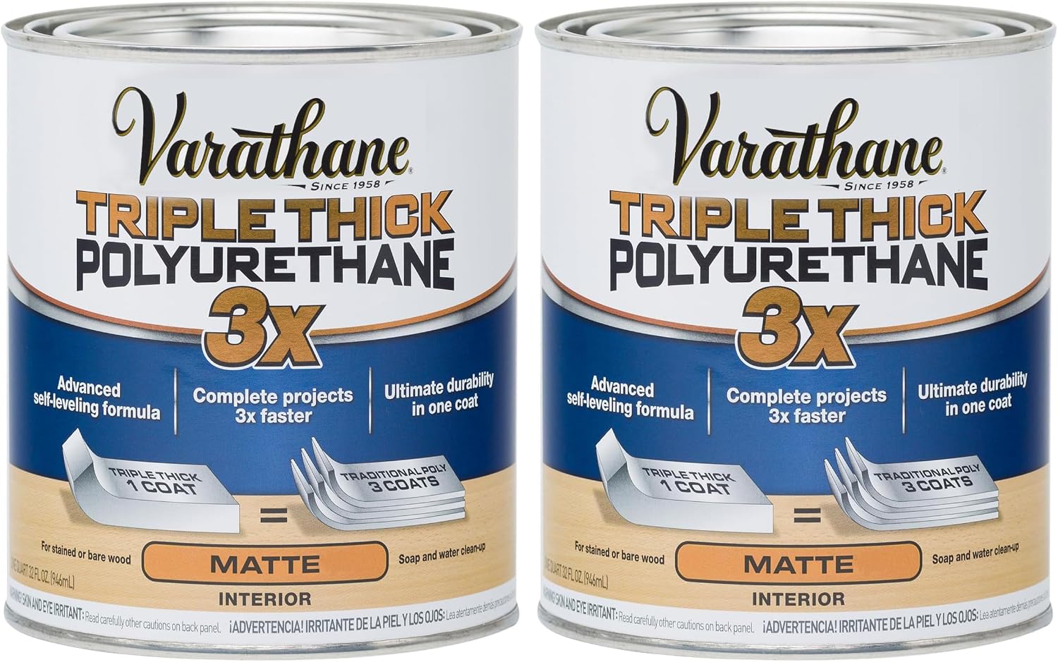 Varathane Triple Thick Polyurethane Matte Wood Finish, Quart (Pack of 2)