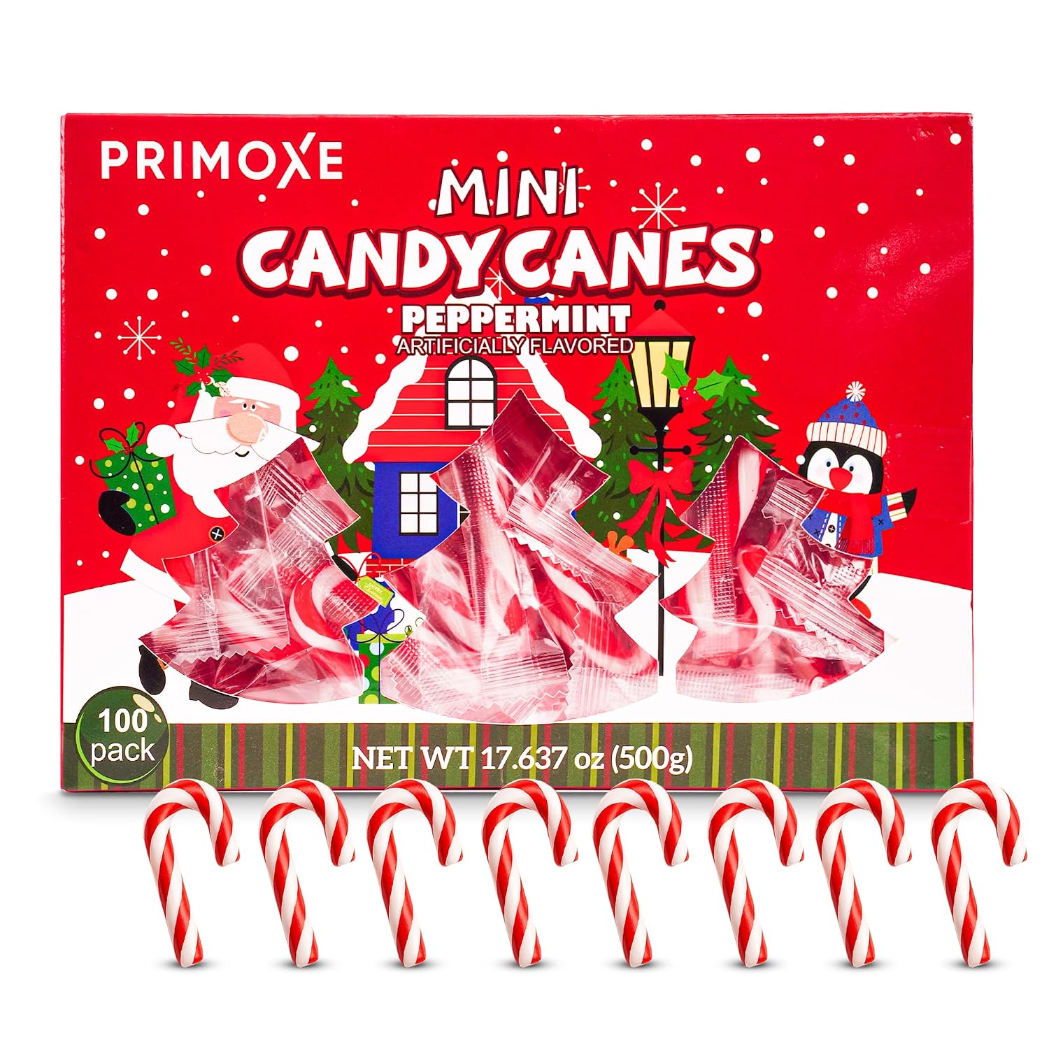 Christmas Candy Mini Canes Stocking Stuffer Red and White Peppermint Sticks Candy Canes Individually Wrapped Bulk Christmas Candy for Décor, Parties & Gifts – 100 Count
