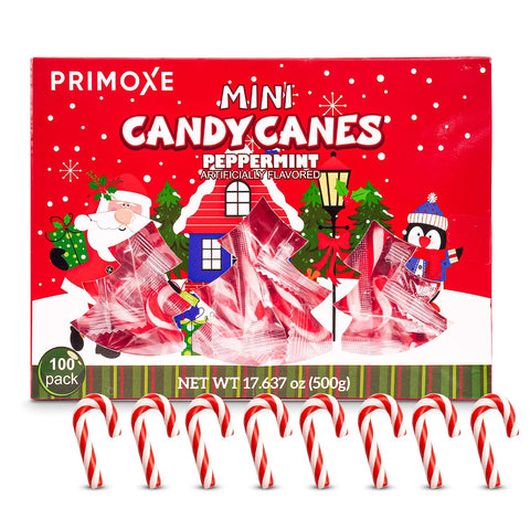 Christmas Candy Mini Canes Stocking Stuffer Red and White Peppermint Sticks Candy Canes Individually Wrapped Bulk Christmas Candy for Décor, Parties & Gifts – 100 Count