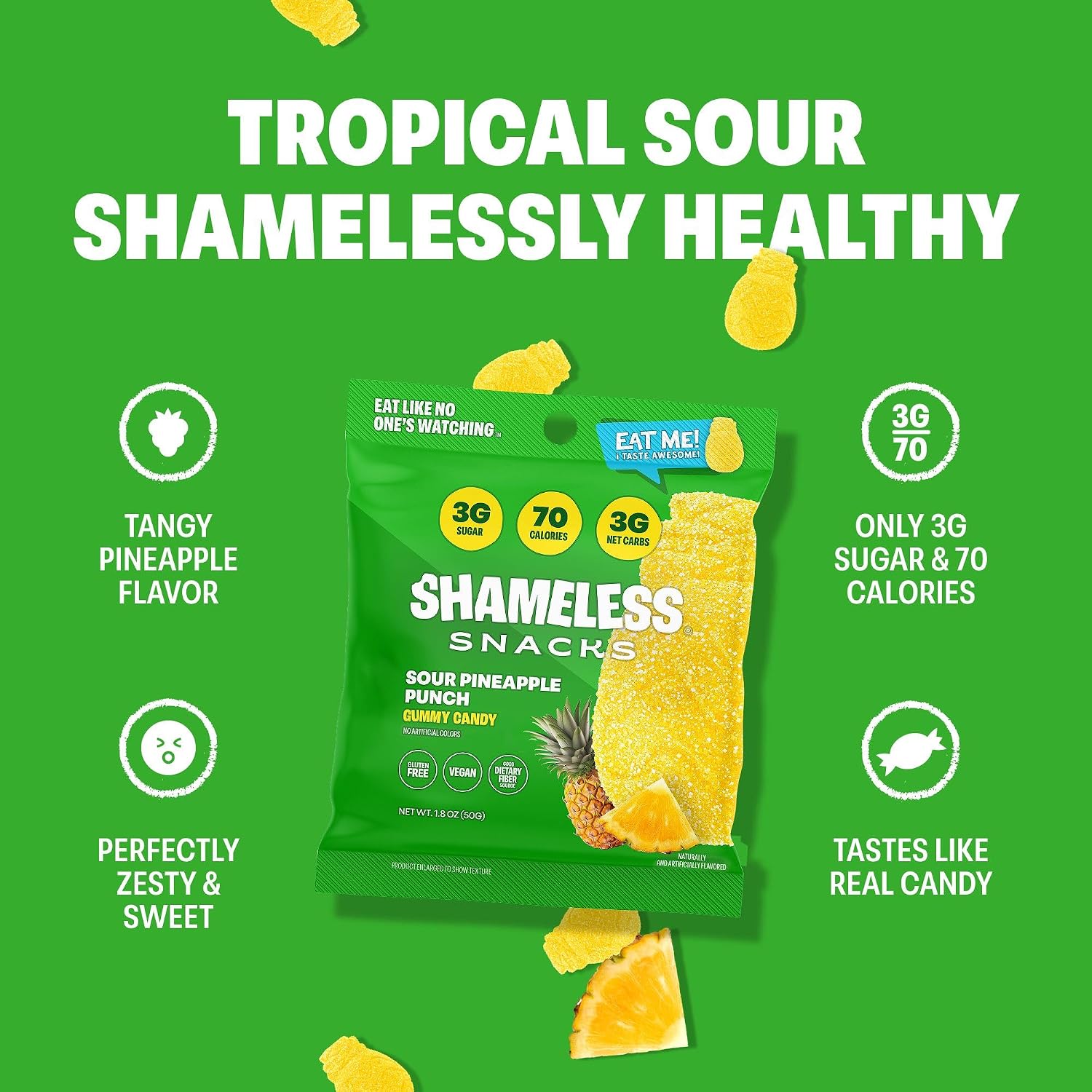 Shameless Snacks Sour Pineapple Punch Gummy Candy & Fruit Snacks - Keto