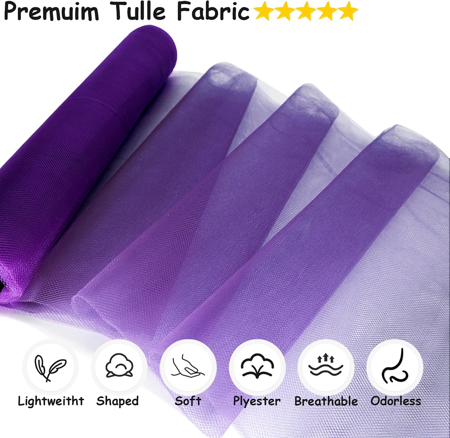 Tulle Fabric Rolls 54 Inch 10 Yards Tulle Ribbon Spool Bolt, Purple