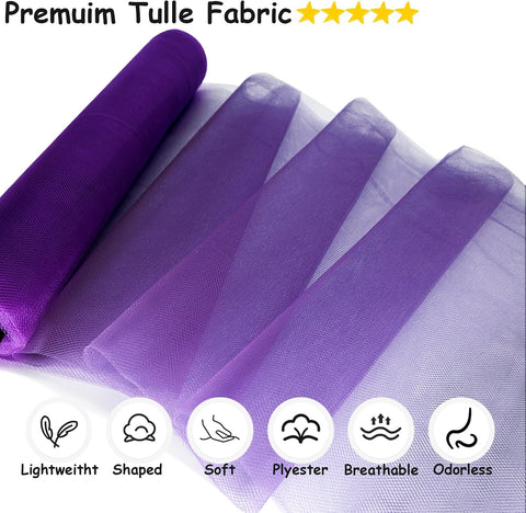 Tulle Fabric Rolls 54 Inch 10 Yards Tulle Ribbon Spool Bolt, Purple