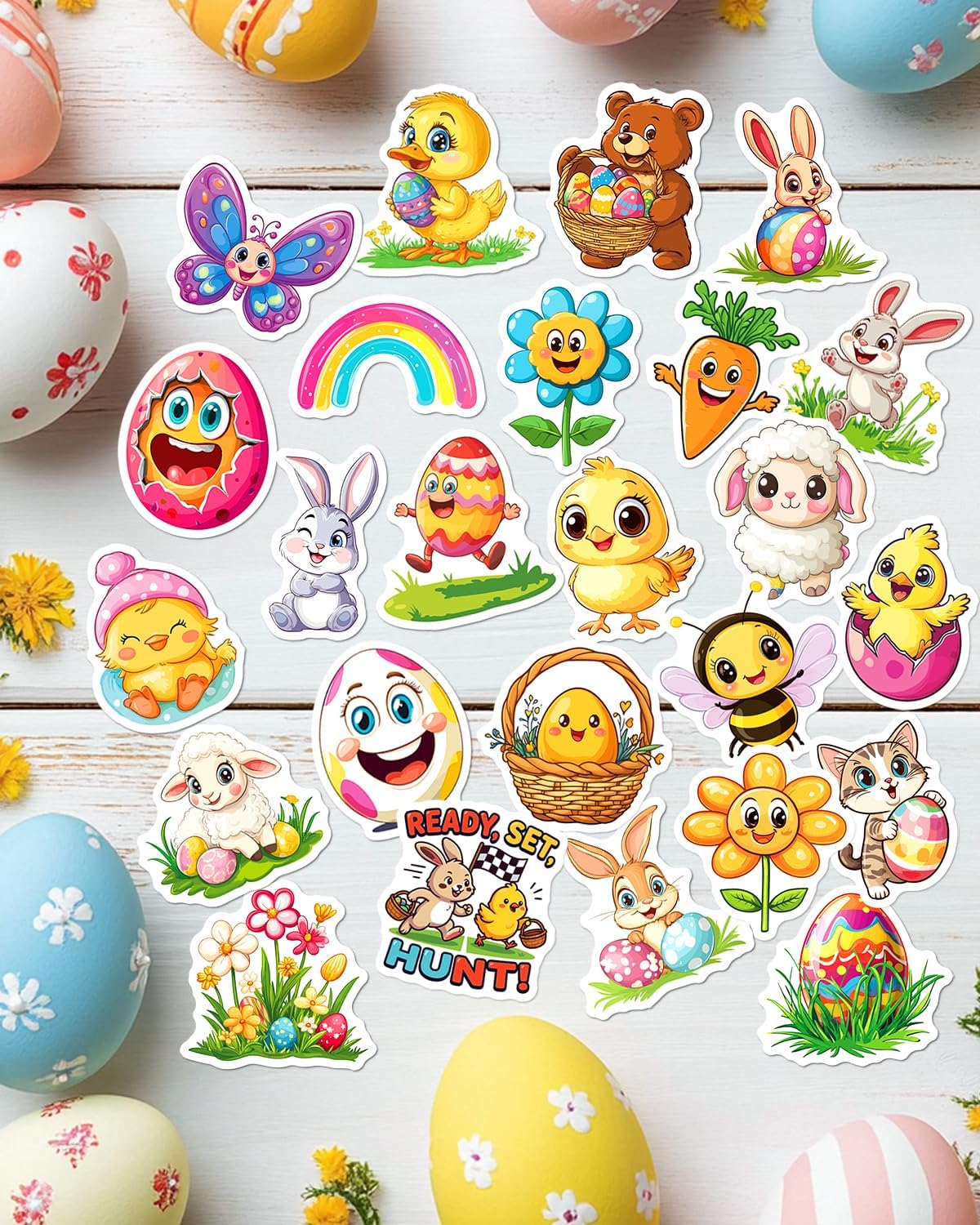 JCFIRE 100 PCS Easter Stickers for Kids, Waterproof Vinyl Cute Bunny & Egg Decals, Ultimate Easter Basket Stuffers for Toddlers, Teens, Boys & Girls, Egg Fillers, Party Favors, Crafts & Decorations