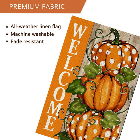 Fall Decorations Garden Flag 12x18 Inch for Outside Double Sided Weather & Fade Resistant Pumpkin Welcome Yard Flags Thanksgiving Outdoor Home Fall Decor