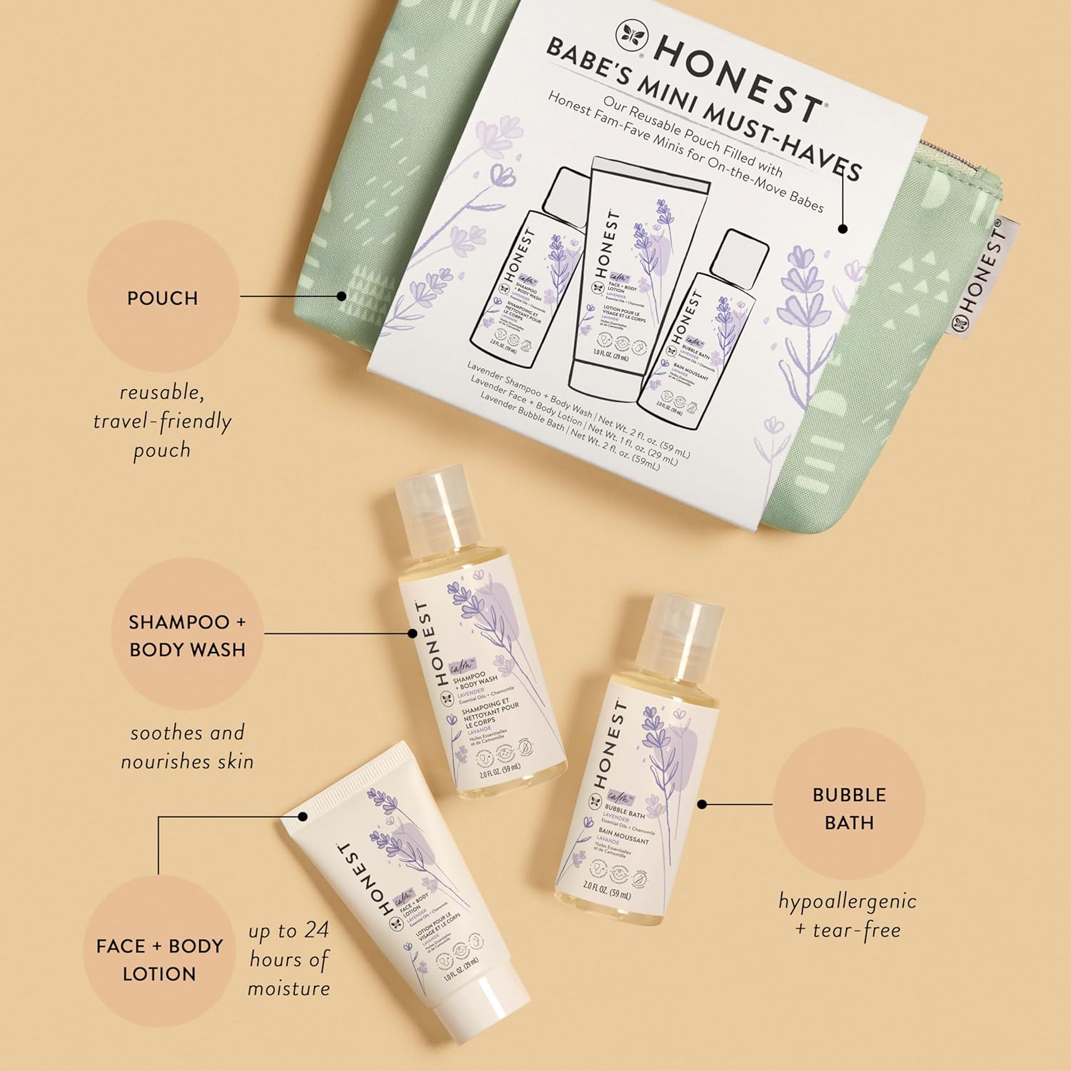 The Honest Company Babe's Mini Must Haves Gift Set, Lavender, 2 fl oz