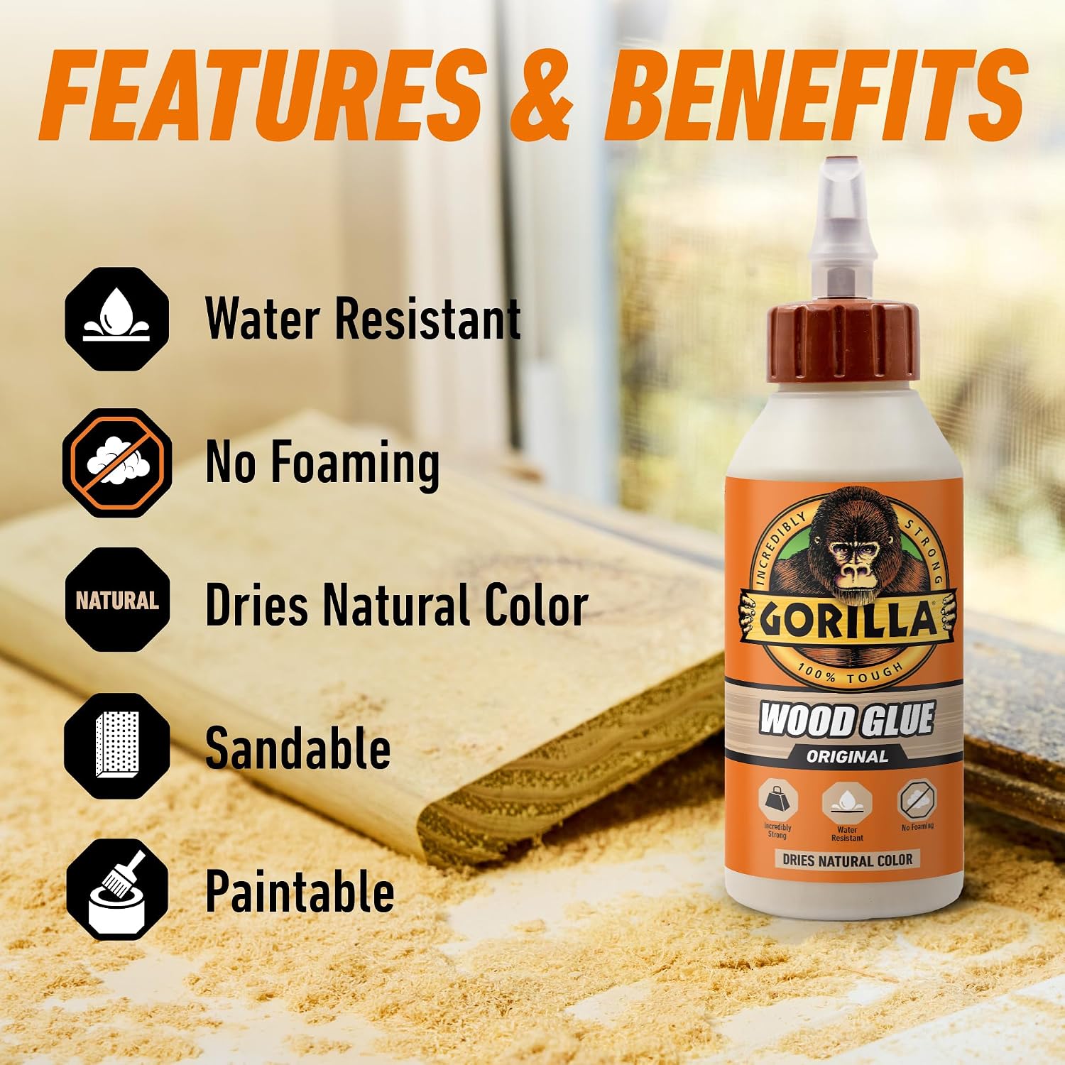 Gorilla Wood Glue, Fast Clamp, Water Resistant PVA, 8 oz