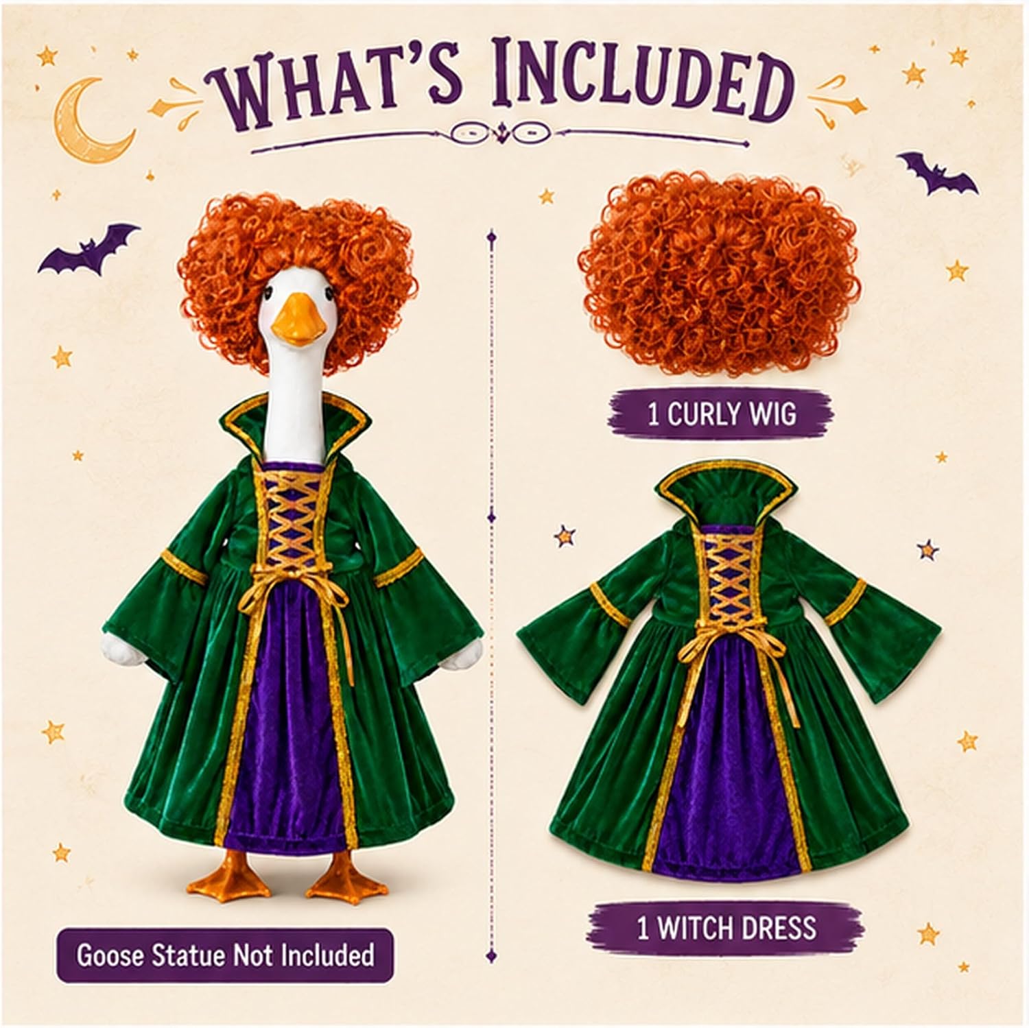 Porch Goose Halloween Outfit Witch Costume for 23-Inch Goose Statues