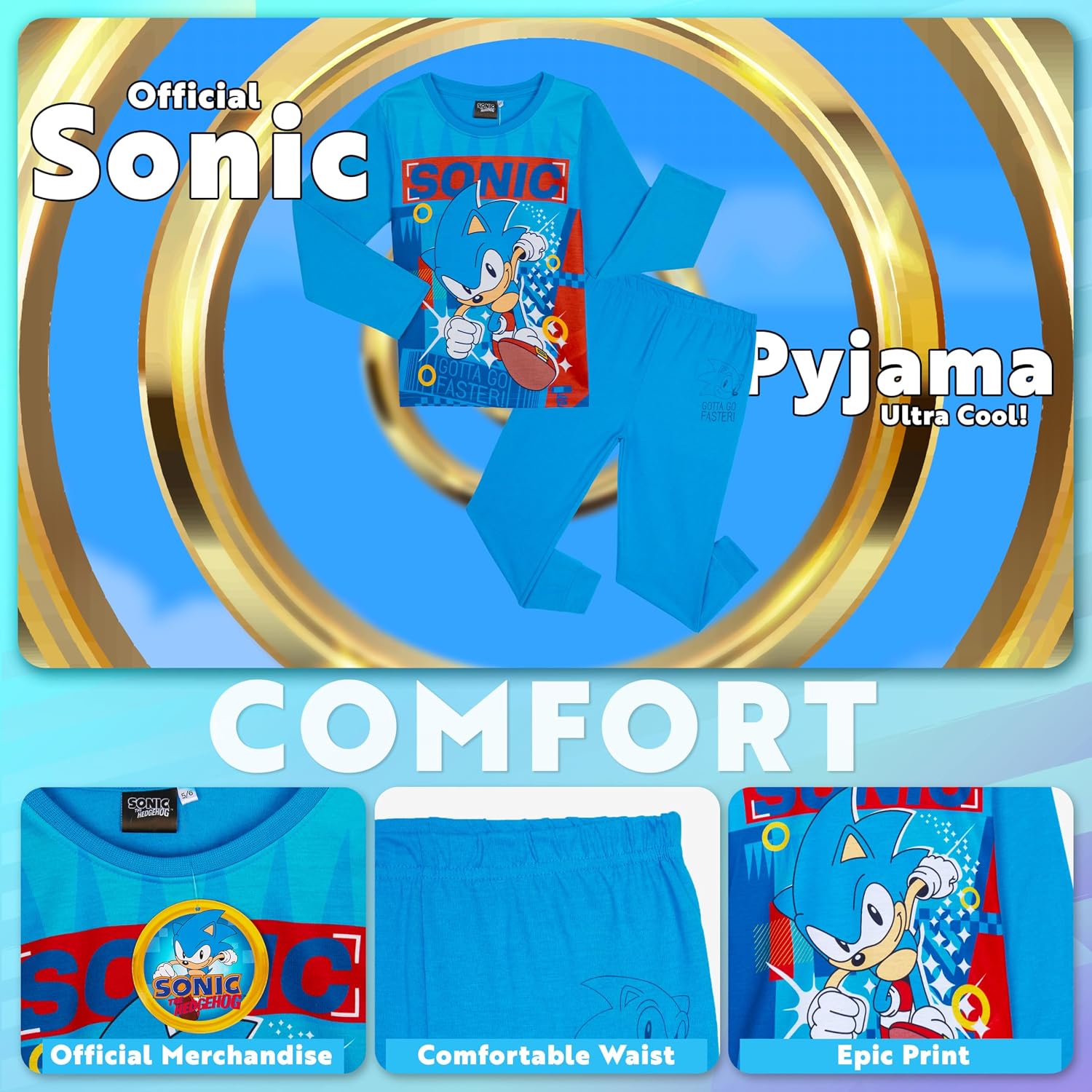 Sonic The Hedgehog Shadow Boys Pajama Set, Cozy Loungewear, Soft PJs Sleepwear - Gaming Gifts for Boys