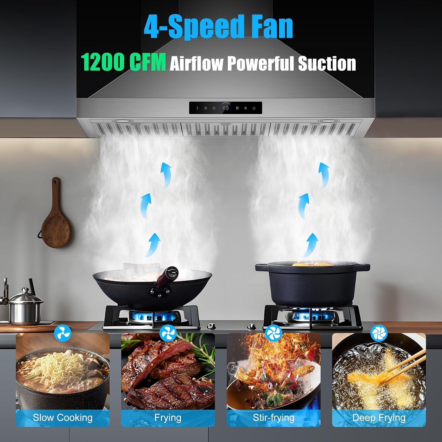 42 inch Range Hood Wall Mount, 1200 CFM Stainless Steel Stove Vent Hoods