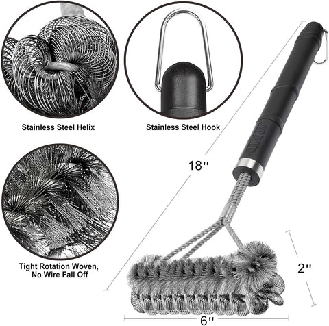 GRILLART Grill Brush [Wire + Helix] Combined BBQ Brush - Safe & Efficient Grill Cleaning Brush - 18" Grill Cleaner Brush Scrubber for Gas/Porcelain/Charbroil Grates – BBQ Accessories Gifts for Men/Dad