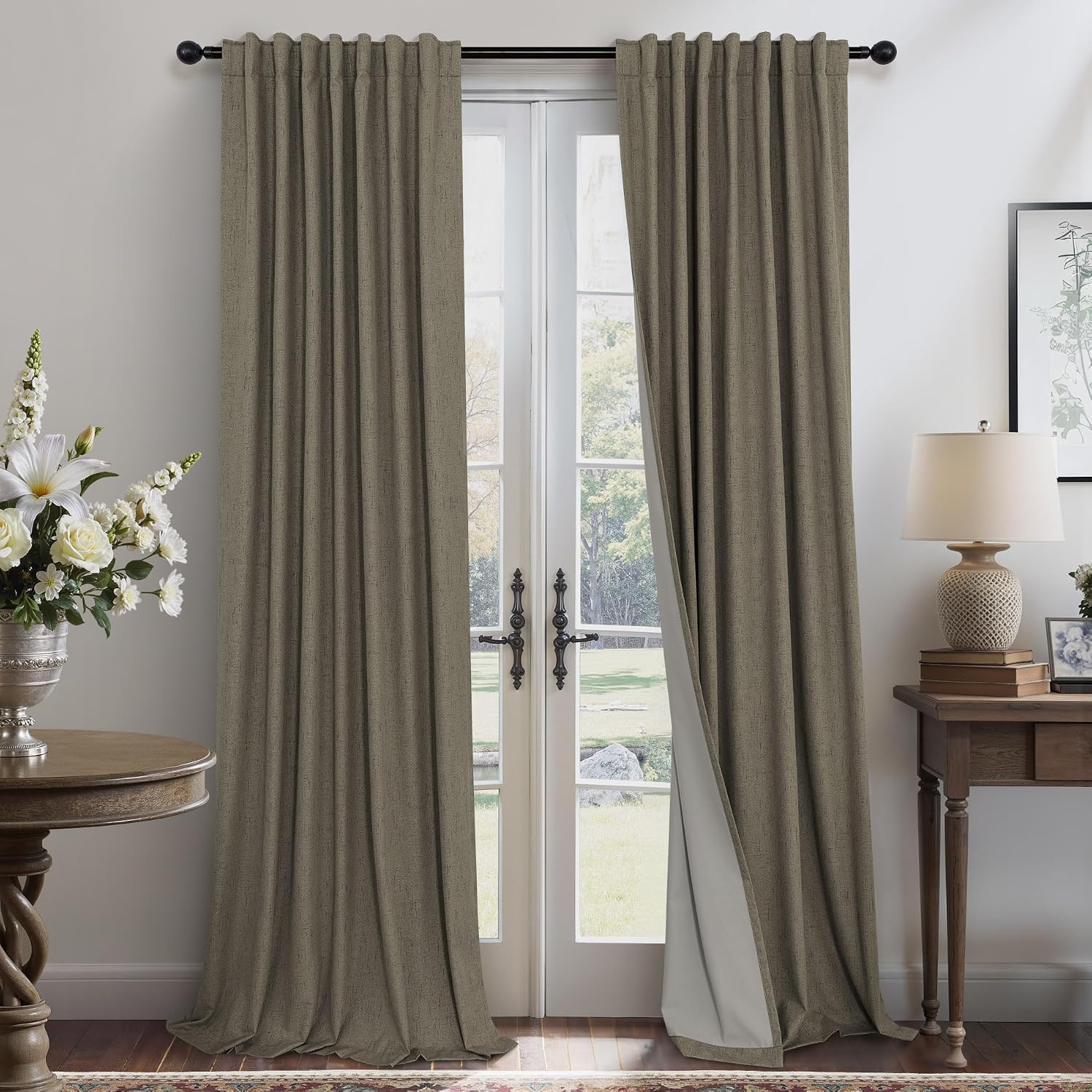 Brown Extra Long Blackout Curtains 108 Inch Long 9ft Back Tab Pocket Light Brown Linen Textured Curtain Drape for Living Room Bedroom Sliding Door Patio Boho Farmhouse Decor 52x108 Length 2 Panels Set