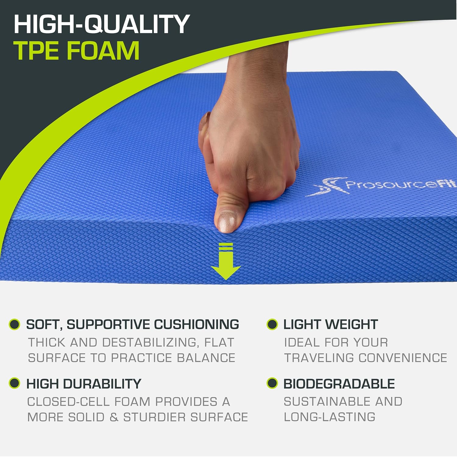 ProsourceFit Exercise Balance Pad, Non-Slip Cushioned Foam Mat & Knee Pad for Fitness and Stability Training, Yoga, Physical Therapy