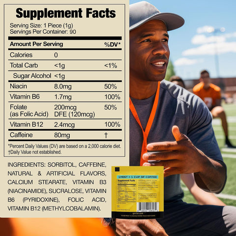 Viter Energy Extra Strength Caffeine Mints 80mg, Peppermint, 30 Sachets