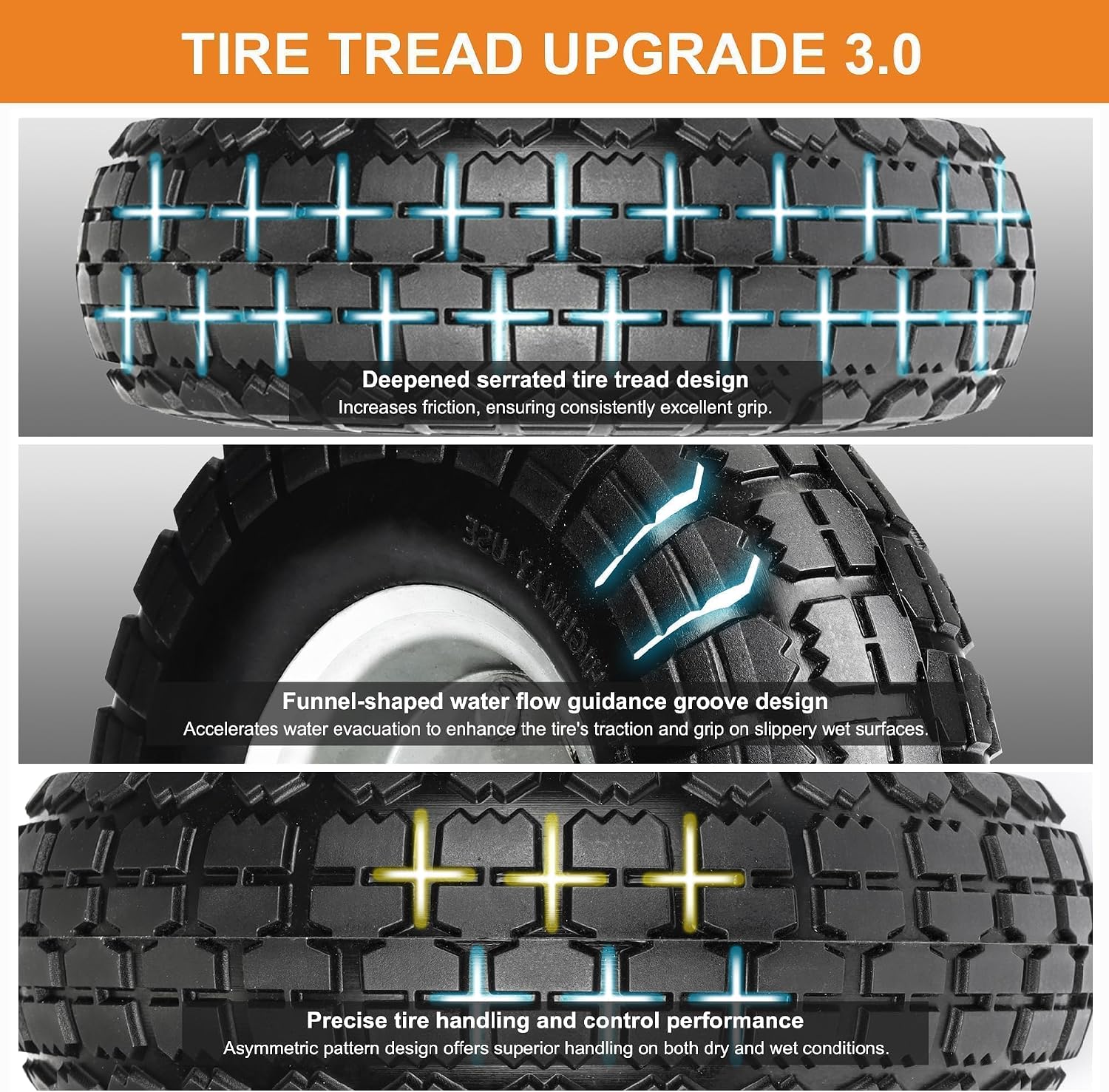 10" Solid Tires, 4.10/3.50-4 Tire and Wheel Flat Free, Gorilla Cart Tires Replacement, 4-Pack Solid Rubber Wheels with 5/8" Axle for Hand Trucks, Wheelbarrows, Dollies, Wagons & Garde (10 Inch 4-Pcs)