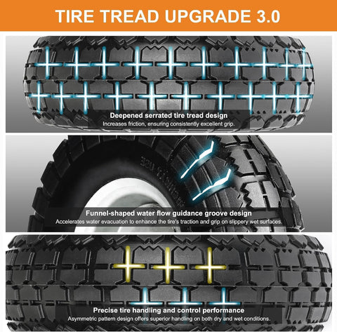 10" Solid Tires, 4.10/3.50-4 Tire and Wheel Flat Free, Gorilla Cart Tires Replacement, 4-Pack Solid Rubber Wheels with 5/8" Axle for Hand Trucks, Wheelbarrows, Dollies, Wagons & Garde (10 Inch 4-Pcs)