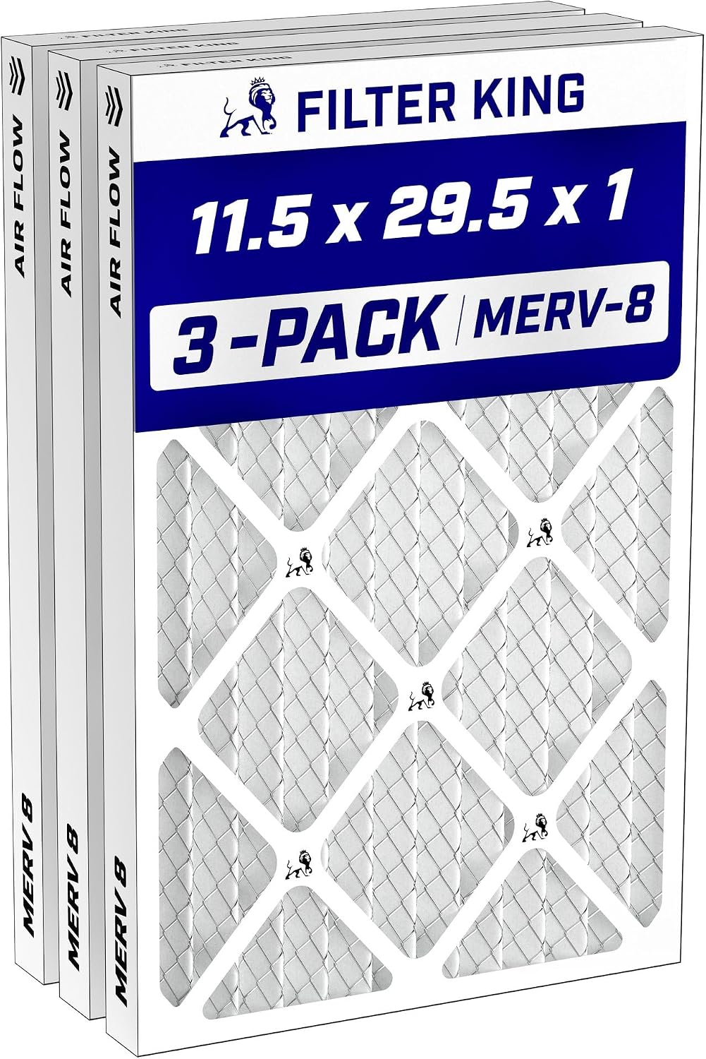 Filter King 11.5x29.5x1 Air Filter MERV 8, AC Furnace Filters (3-Pack)
