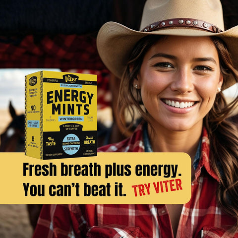 Viter Energy Extra Strength Caffeine Mints 80mg, Wintergreen, 30 Sachets