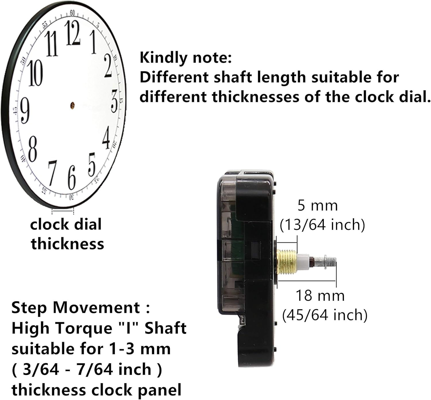 Youngtown 12888 Clock Mechanism 13/64" Thread Battery Operated Replacement