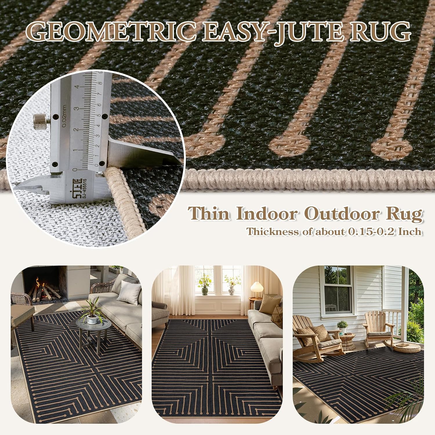 Lahome Neutral Outdoor Rug 5x7, Black and White Rug for Living Dining Room