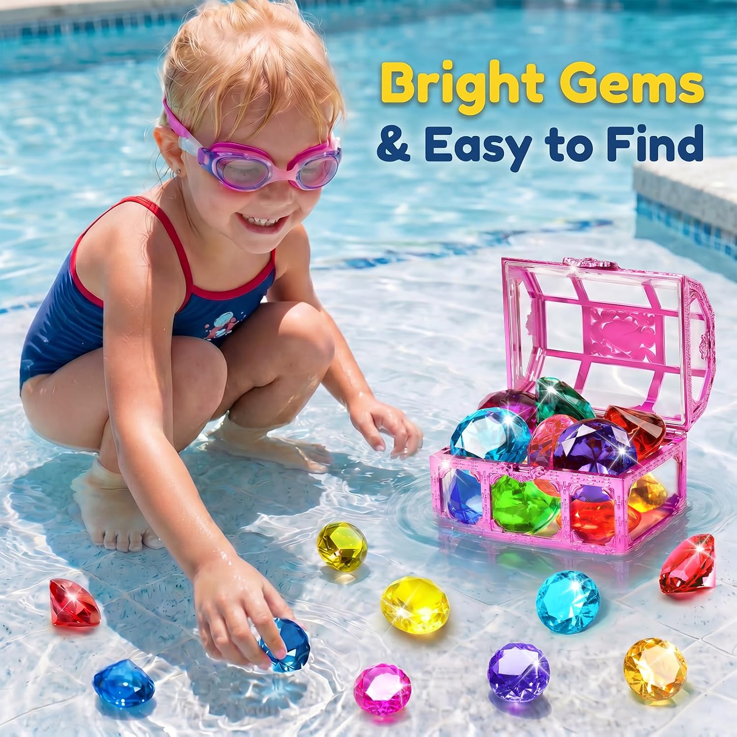 Diving Gems Pool Toys with Purple Treasure Chest Toy for Girls Age 3-10