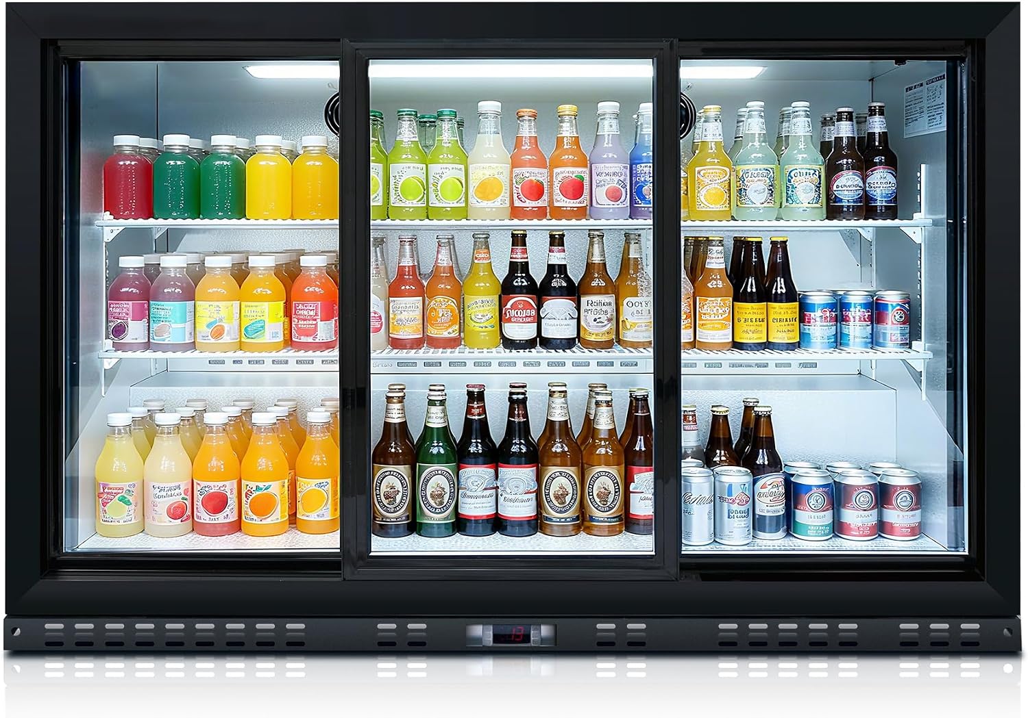 DeepTide 11.3 Cu.Ft Back Bar Cooler with 3 Sliding Glass Door -Beverage Refrigerator with Adjustable Shelves,LED Lighting, Safety Lock for Beer，Coffee or Beverages