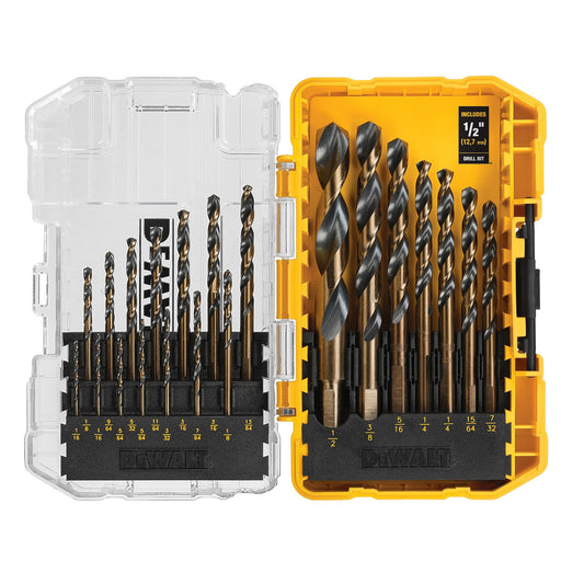 DEWALT Drill Bit Set, 21-Piece, 135 Degree Split Point, 31 Degree Helix, Black Oxide Coated, For Plastic, Wood and Metal (DWA1181)