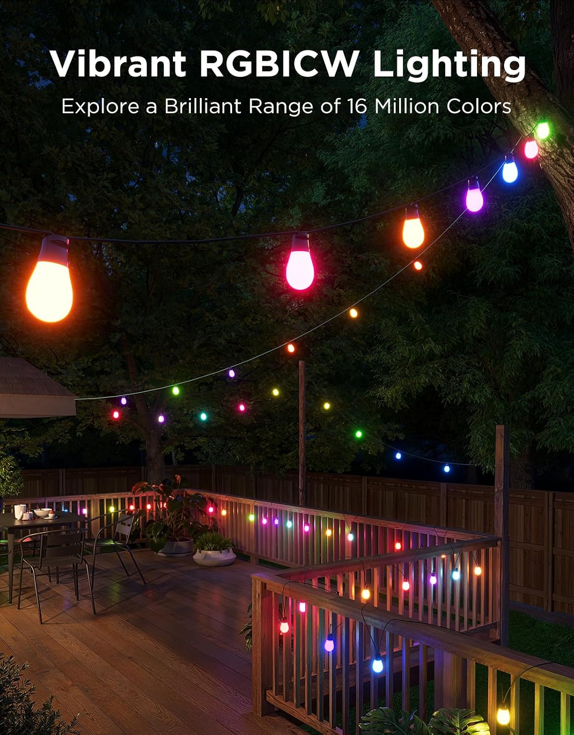 Govee S14 Bulb Outdoor String Lights 2, 144ft RGBICWW, 45 LED Bulbs, IP66