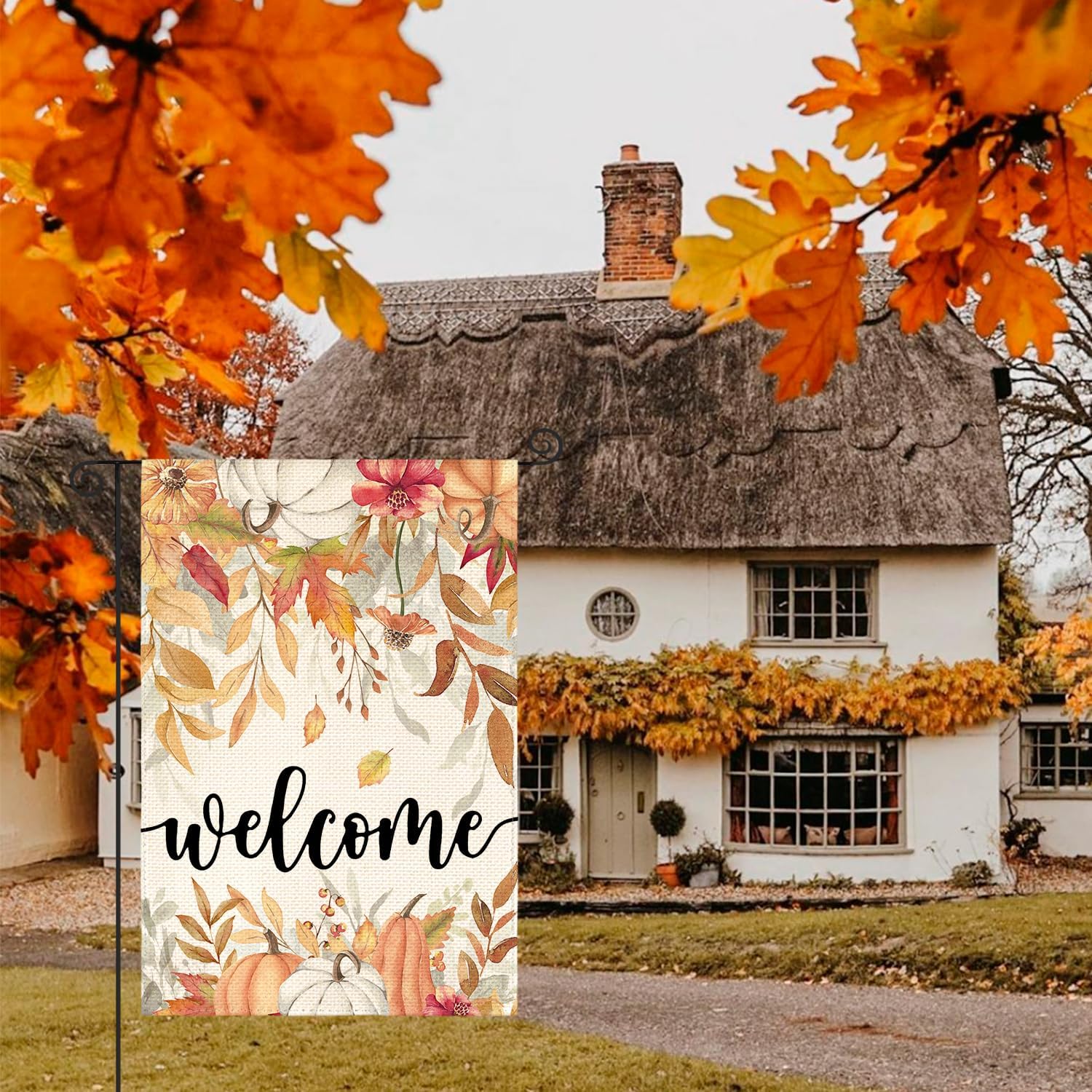AVOIN colorlife Floral Welcome Fall Garden Flag 12x18 Inch for Outside