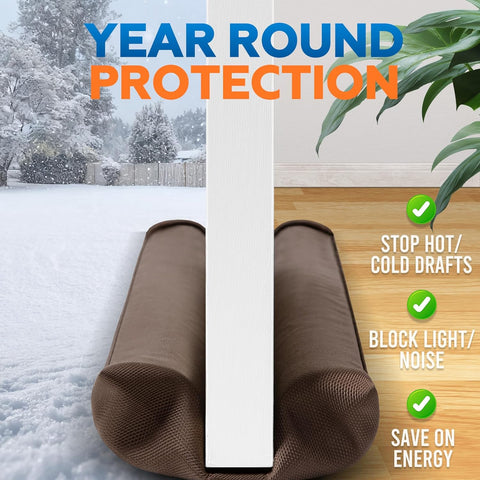 2 Pack Under Door Draft Stopper - Bottom Door Gap Filler & Seal - Fits 30” to 36” Door, Block Cold Air, Noise, Sound, Wind, Bugs, Easy to Install, Double Side Block, No Adhesive, Brown