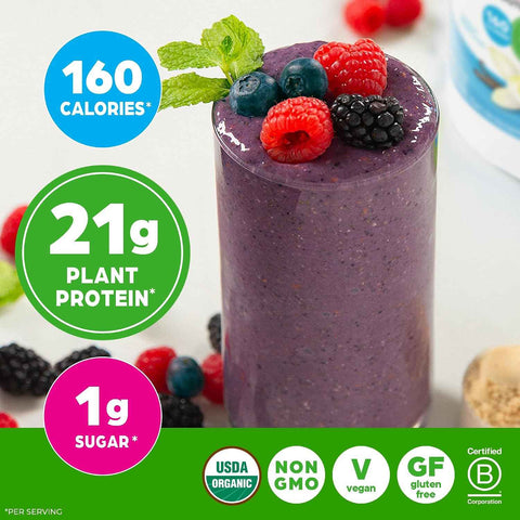 Orgain Organic Vegan 21g Protein + Superfoods Powder, Vanilla Bean, 2.02lb | Plant based protein, 50 superfoods, 8g prebiotic fiber, gluten free, no added sugar, non-GMO, no lactose ingredients