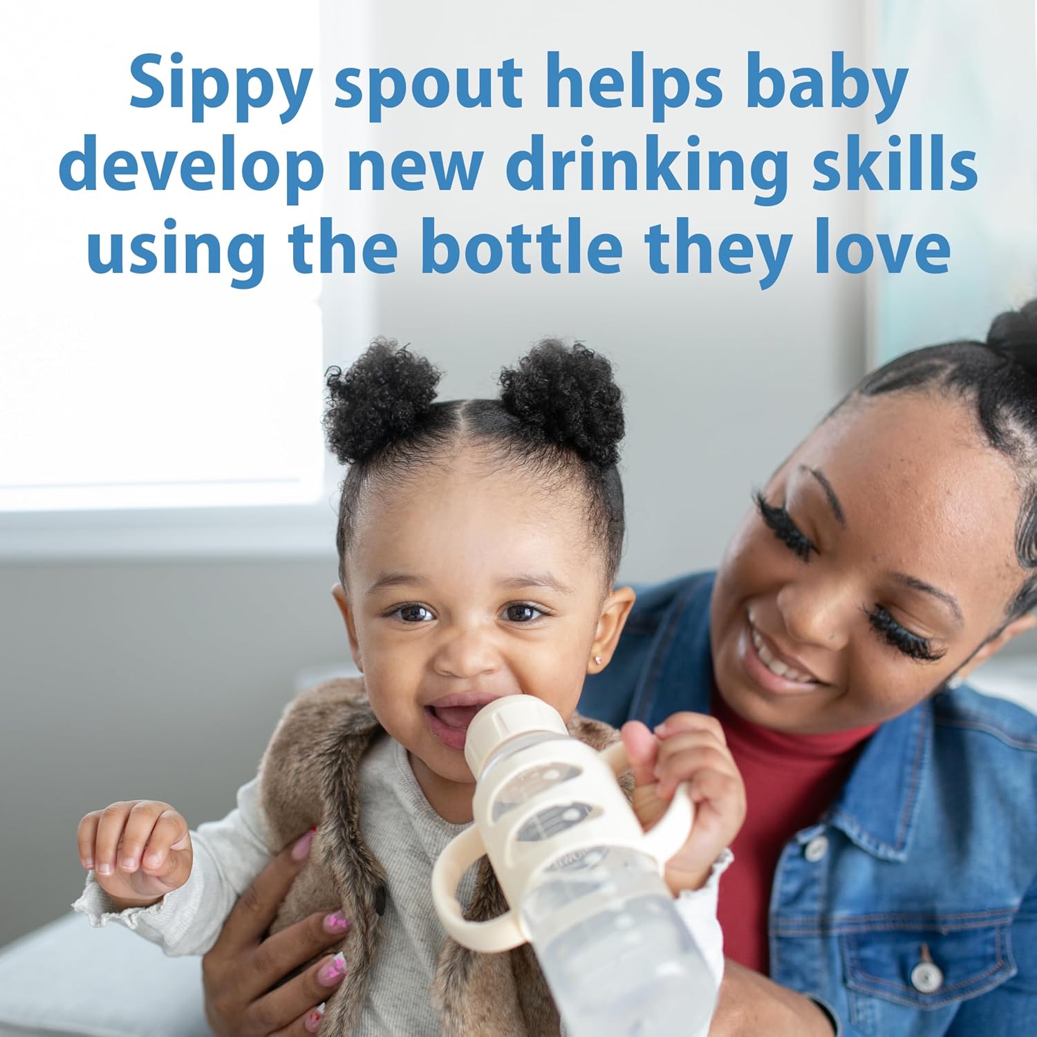 Dr. Brown's Milestones Narrow Sippy Spout Bottle with Handles, Ecru, 1-Pack