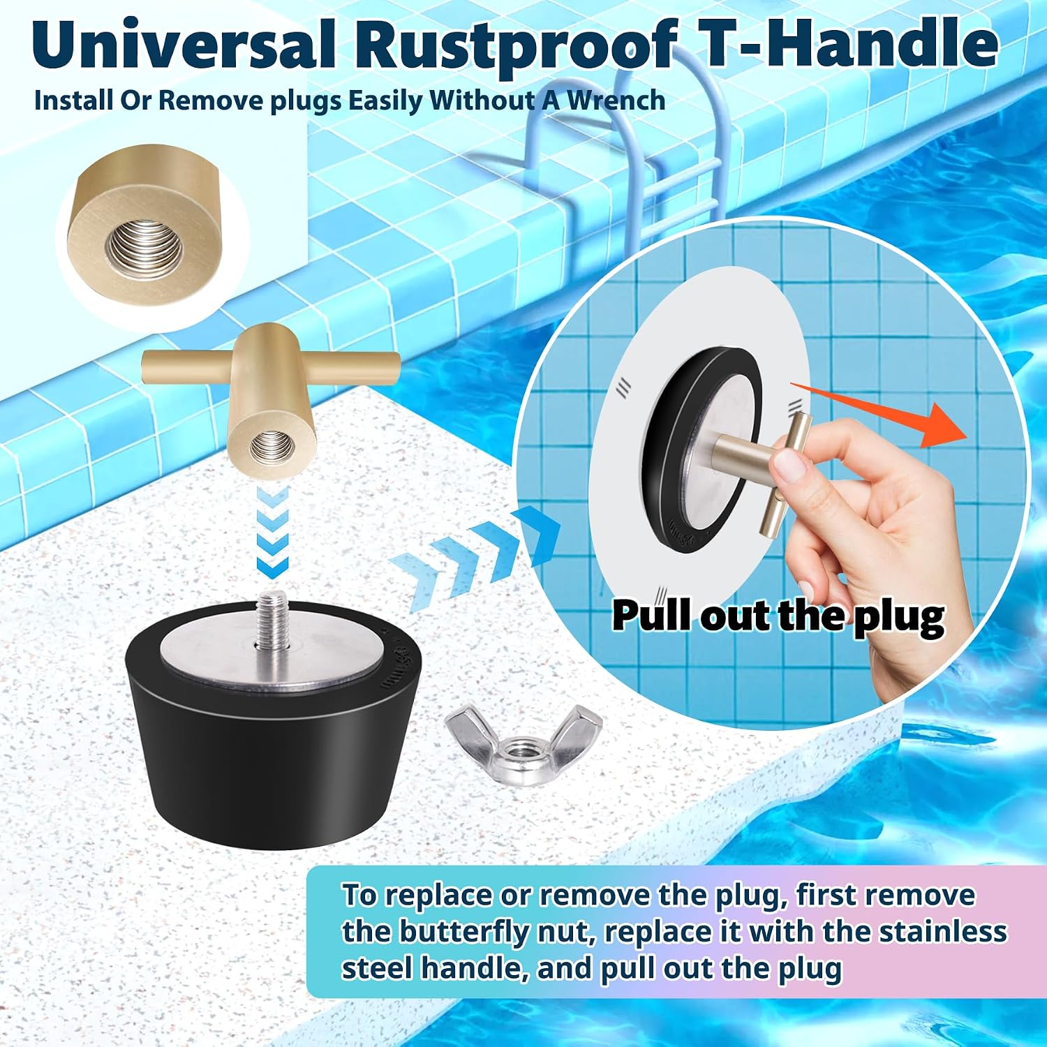2 Pack Rubber Pool Winter Plugs with One T-Handle 1" – 1.25" Pool Winterizing Plugs with Stainless Steel Screws Pool Return Jet Plug Inground & Above Ground Skimmer Plug for Pools